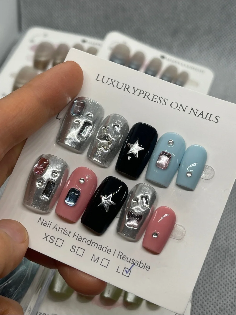 L size press on nails